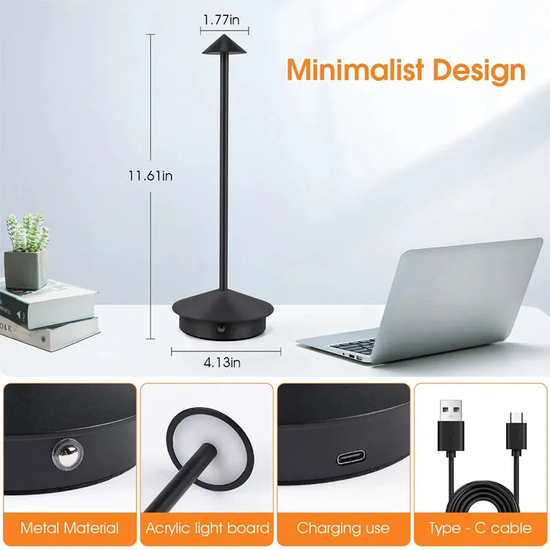 Cordless Touch Table Lamp with Adjustable Brightness - Cordless