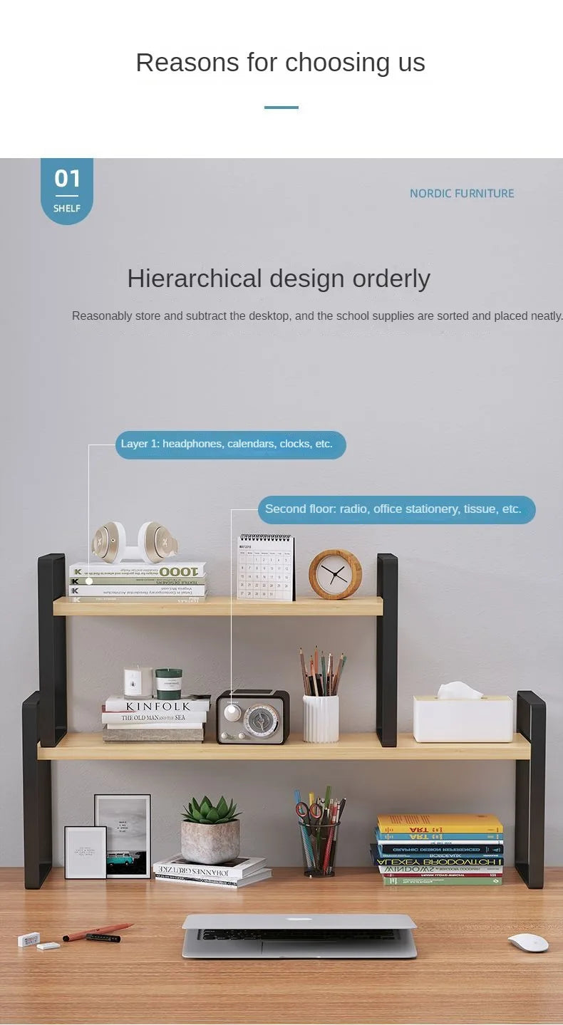 Wood Tiered Desktop Bookshelf for Daily Organization