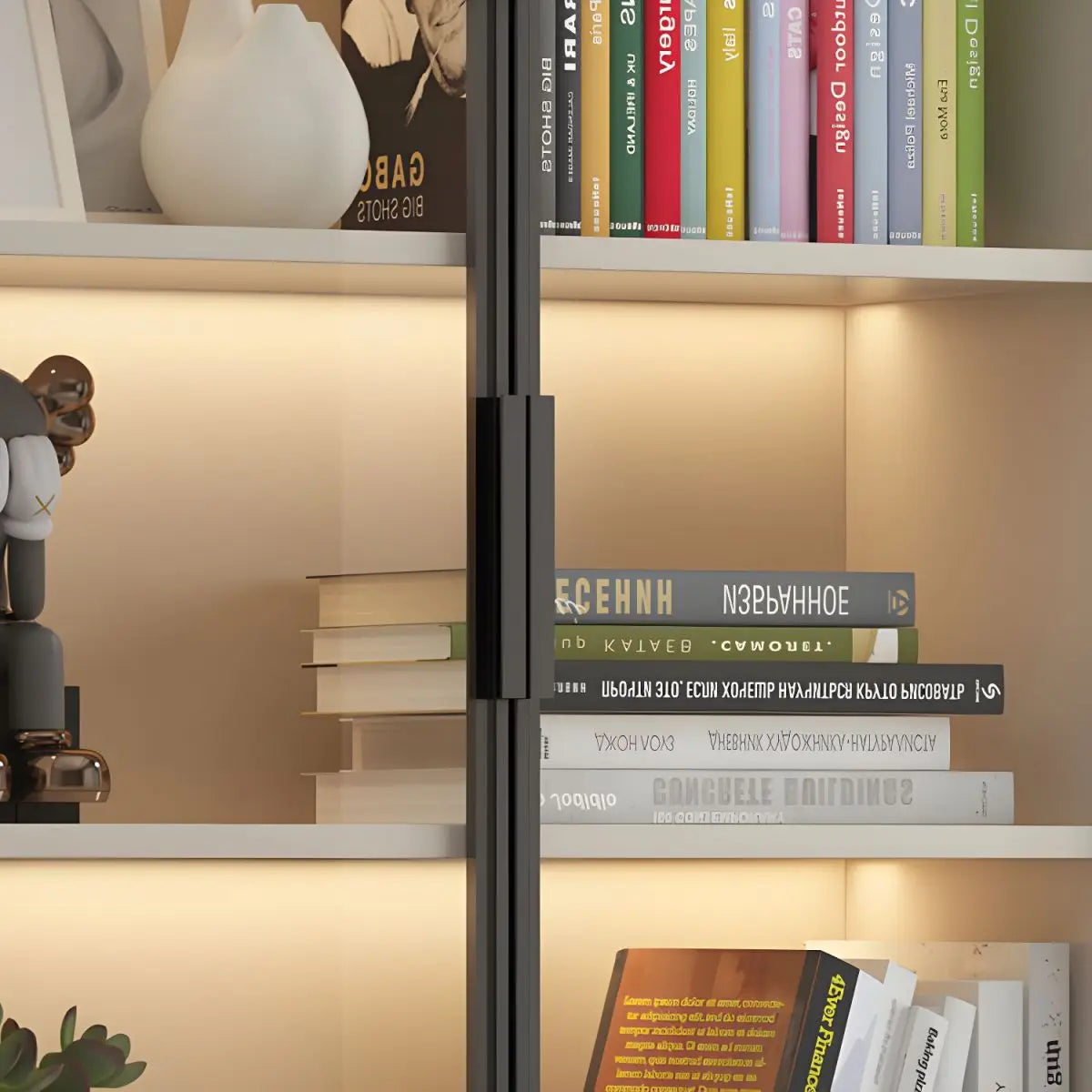 Wood Bookcase Cabinet with Glass Door Display