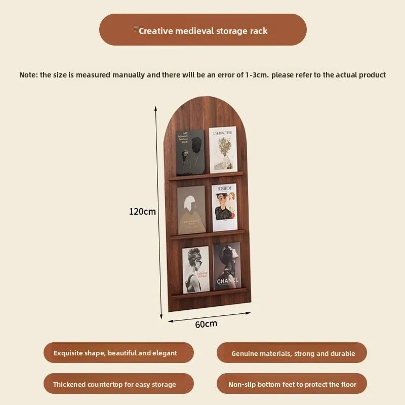 Wood Floor-Standing Book Rack for Magazines and Decor