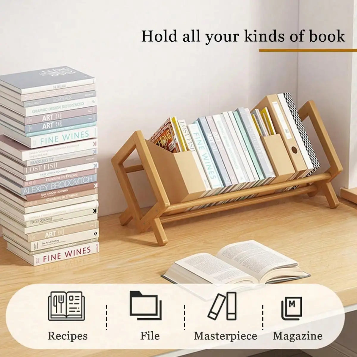 Bamboo Tiered Desktop Bookshelf for Daily Organization