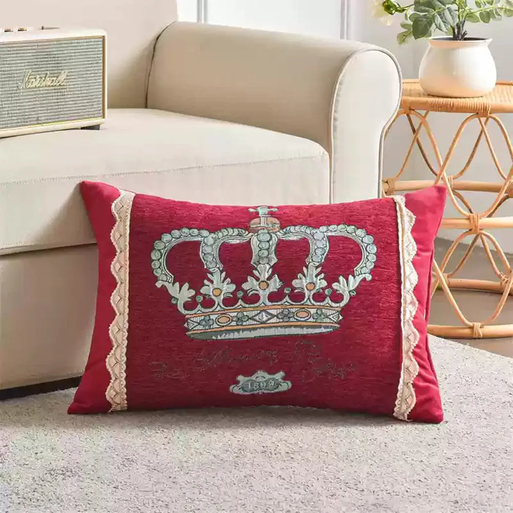 Embroidered Chenille Lumbar Pillow Cover