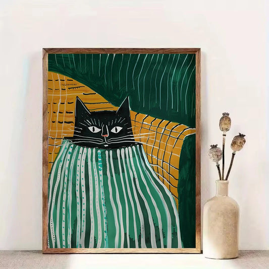 Minimalist Cat Illustration Canvas Wall Print