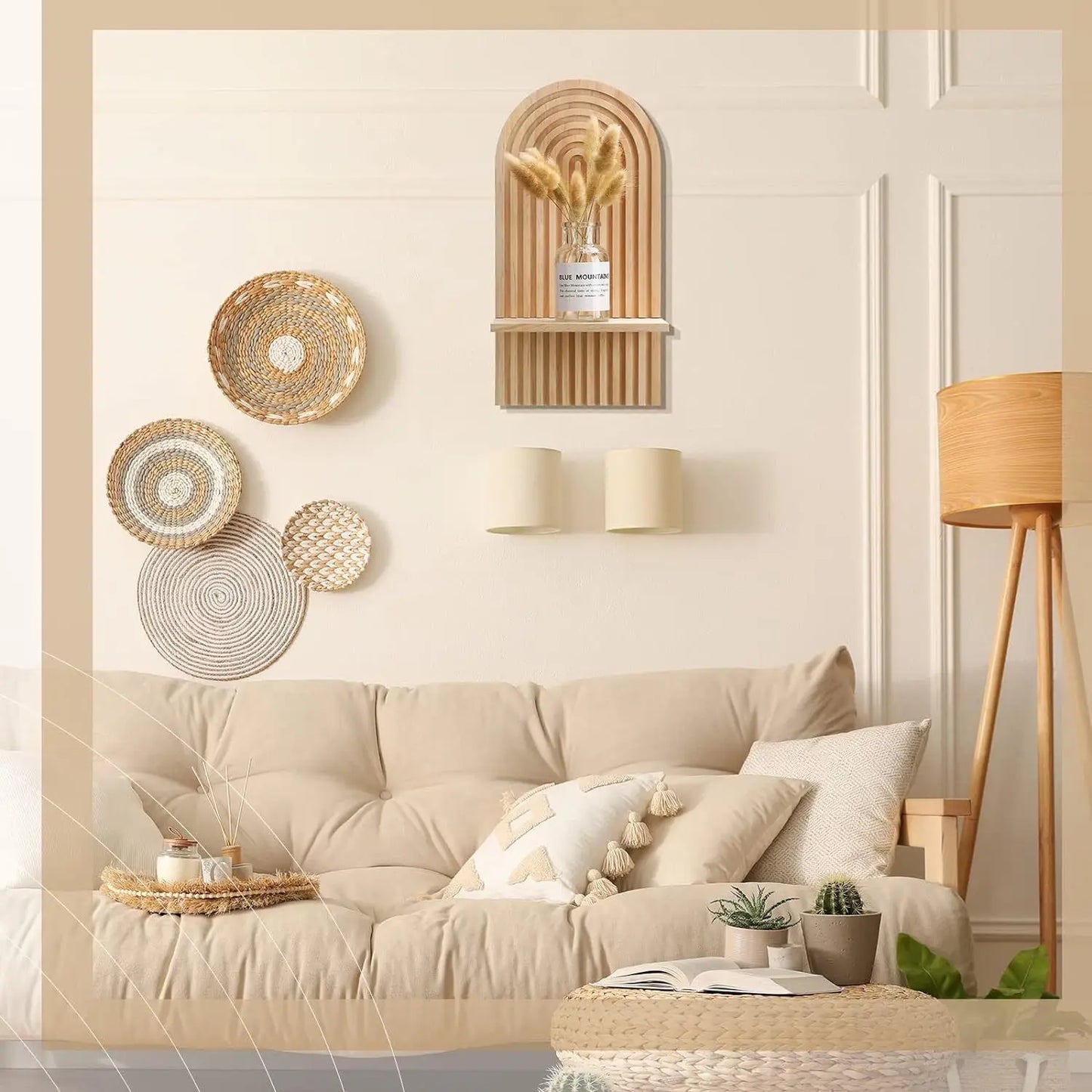 Wood Boho Floating Nursery Shelf for Books and Decor