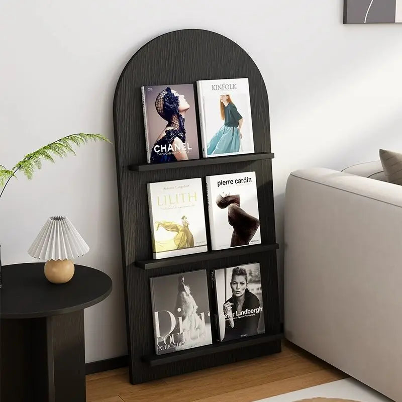 Wood Floor-Standing Book Rack for Magazines and Decor