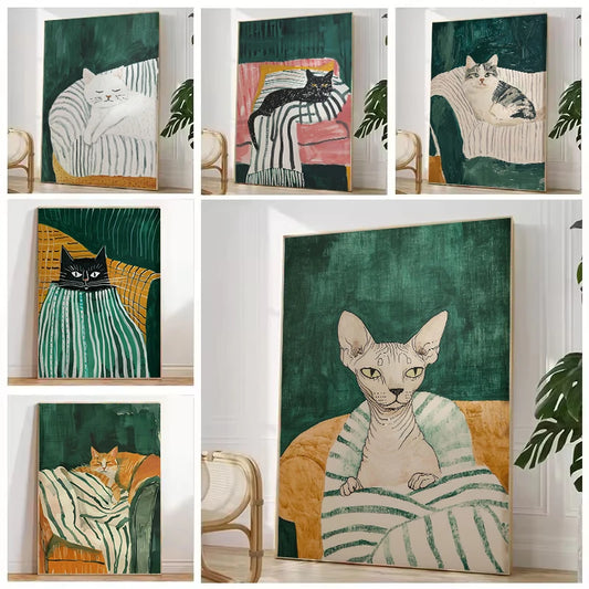 Minimalist Cat Illustration Canvas Wall Print