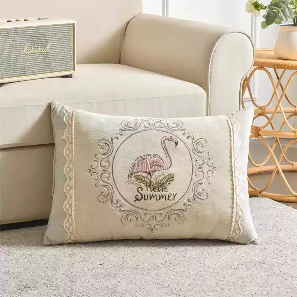 Embroidered Chenille Lumbar Pillow Cover