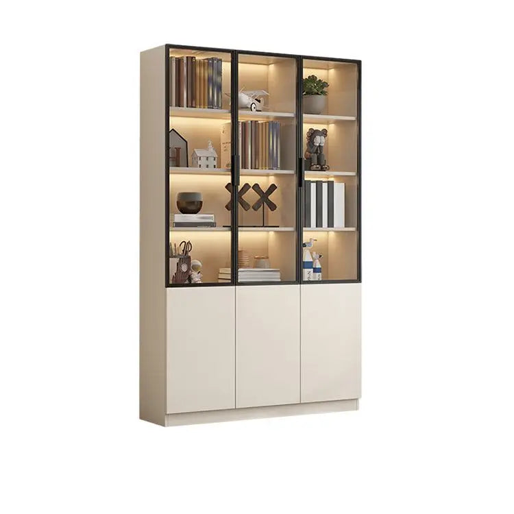 Wood Bookcase Cabinet with Glass Door Display