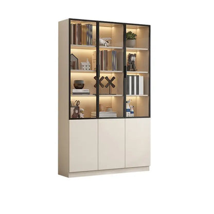 Wood Bookcase Cabinet with Glass Door Display
