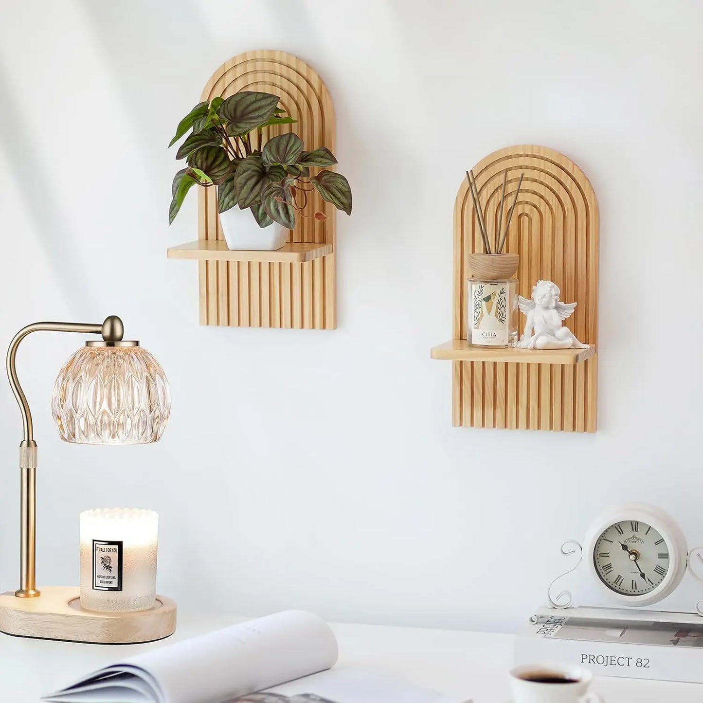 Wood Boho Floating Nursery Shelf for Books and Decor