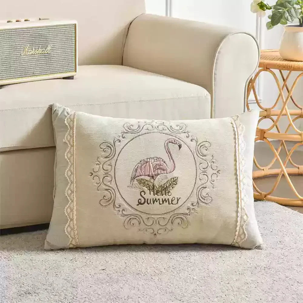 Embroidered Chenille Lumbar Pillow Cover