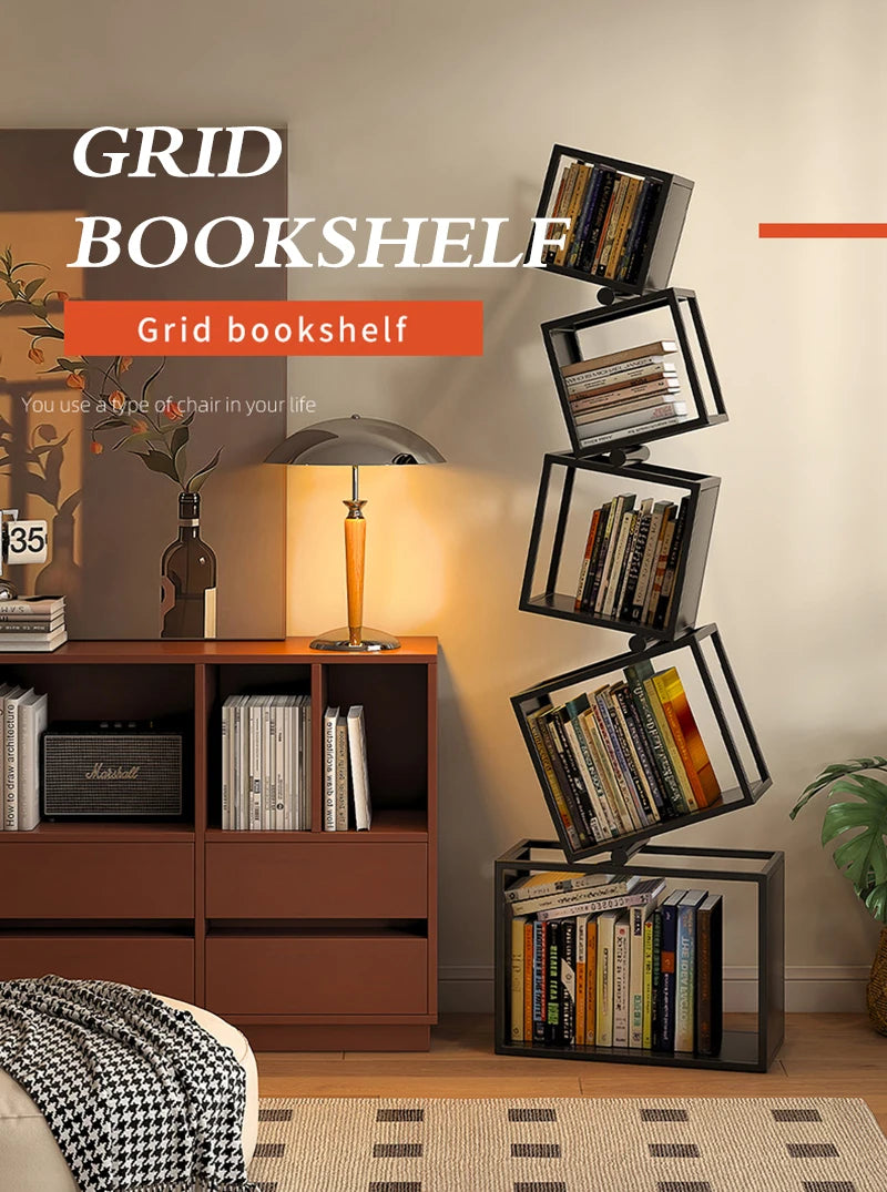Metal Foldable Grid Bookcase for Home Storage