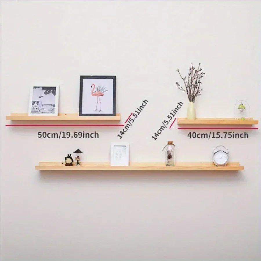 Wood Floating Wall Shelf for Display and Storage - Wall-Mounted